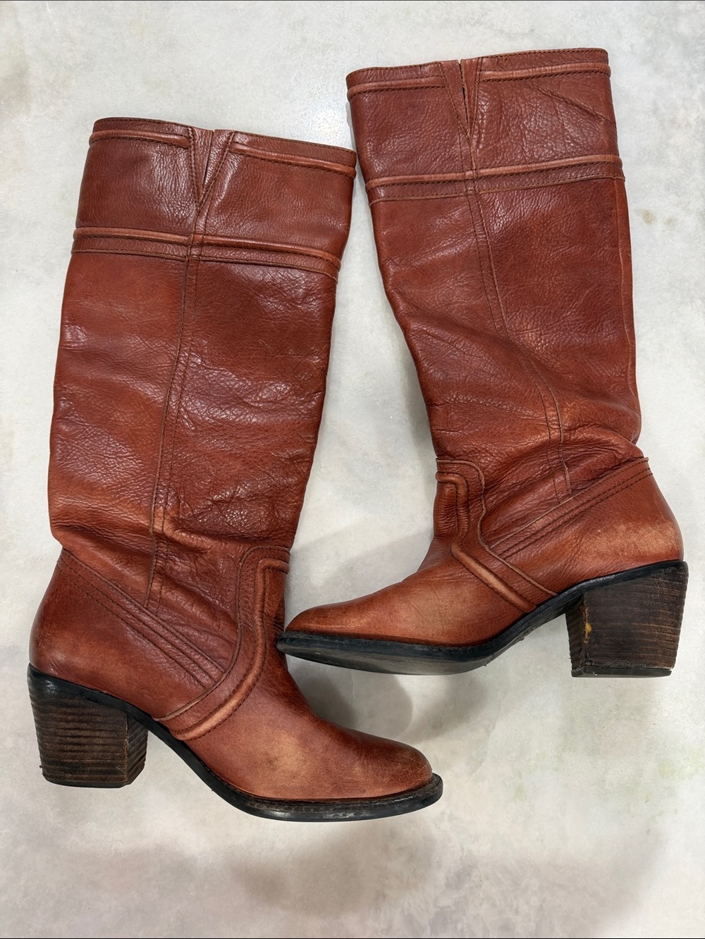 Fossil Chestnut Brown Leather under knee  Heeled Boots - Picture 3 of 4